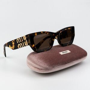 NEW Miu Miu MU09WS VAU06B GLIMPSE Honey Havana Brown Rectangle Women Sunglasses